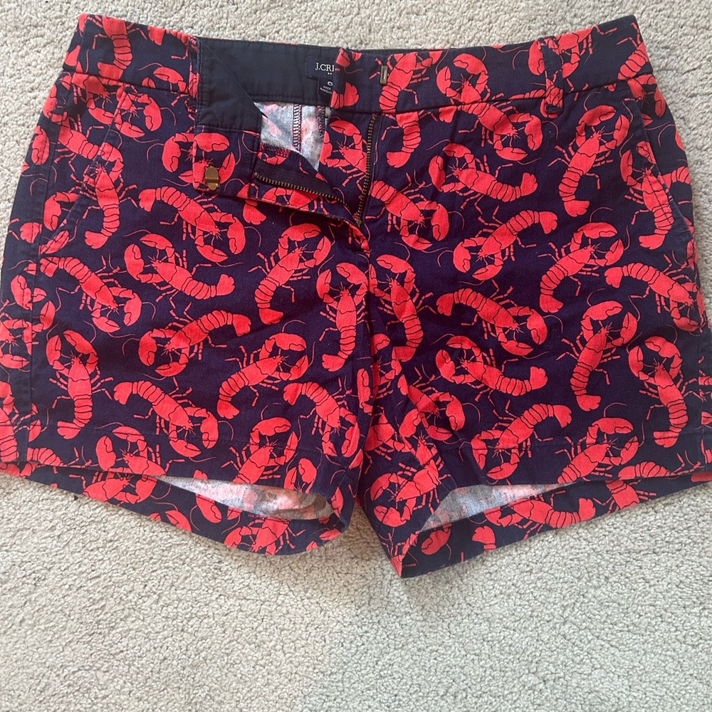 J. Crew Navy and Red Lobster Patterned Shorts